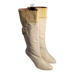 Samanta Vero Cuoio Knee-High Cream Beige Leather Boots 13M/ Vintage Plus Sized
